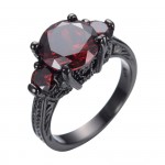 Ruby Red Austrian Crystal Black Gold Filled Ring